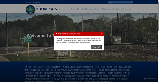 Security scan screenshot of https://www.thompsonstx.gov/