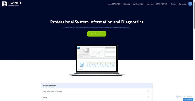 Security scan screenshot of https://www.hwinfo.com