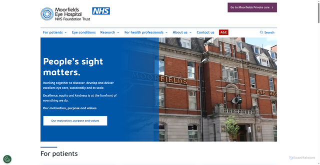 Security scan screenshot of http://www.moorfields.nhs.uk