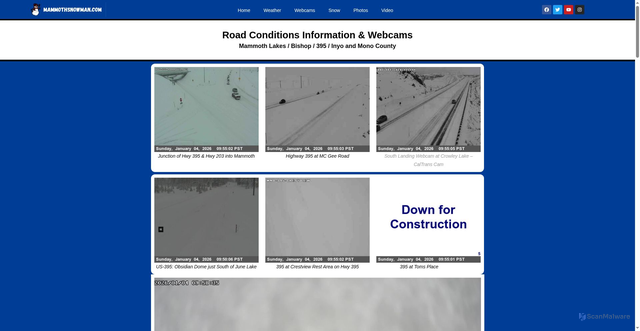Security scan screenshot of https://www.mammothsnowman.com/road-conditions-caltrans-webcams-at-highway-395-mammoth-lakes/