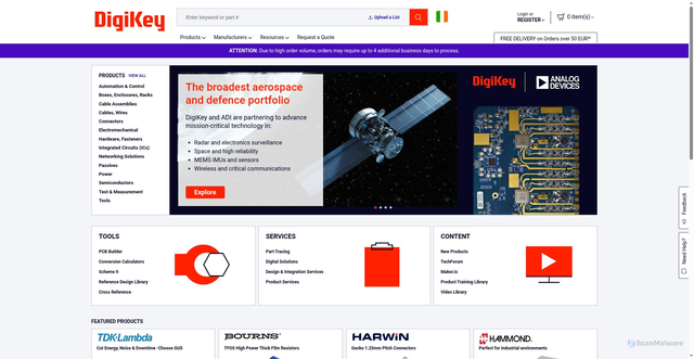 Security scan screenshot of https://digikey.ie