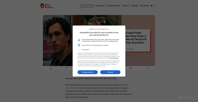Security scan screenshot of https://www.missmalini.com/did-ned-finally-remember-peter-parker-is-spider-man-at-the-end-of-spider-man-brand-new-day