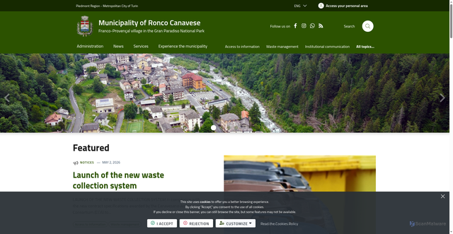 Security scan screenshot of https://www.comune.roncocanavese.to.it/