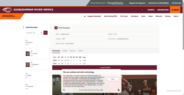 Security scan screenshot of https://suriverhawks.com/sports/baseball/roster/pat-murphy/199