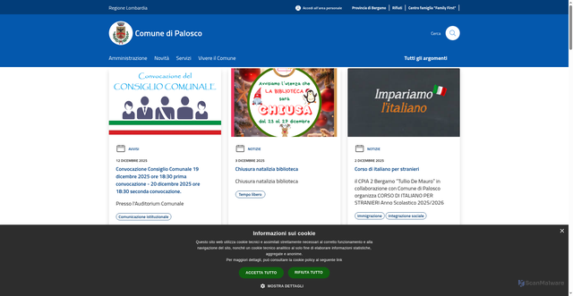 Security scan screenshot of https://www.comune.palosco.bg.it/it