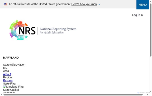 Security scan screenshot of https://nrs.ed.gov/states/md