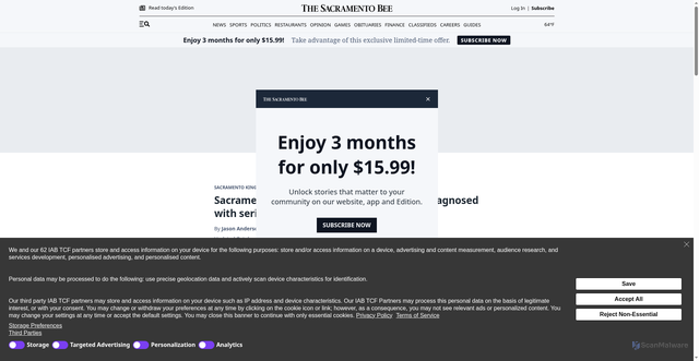 Security scan screenshot of https://www.sacbee.com/sports/nba/sacramento-kings/article312477968.html
