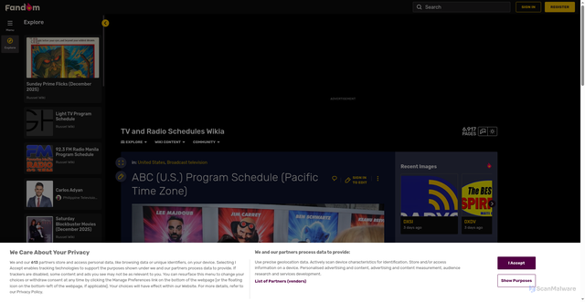 Security scan screenshot of https://tvradioschedules.fandom.com/wiki/ABC_(U.S.)_Program_Schedule_(Pacific_Time_Zone)