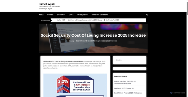 Security scan screenshot of https://harrywyattr.pages.dev/icjfm-social-security-cost-of-living-increase-2025-increase-cdhsk/