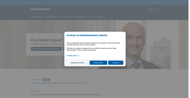 Security scan screenshot of https://handelsbanken.com
