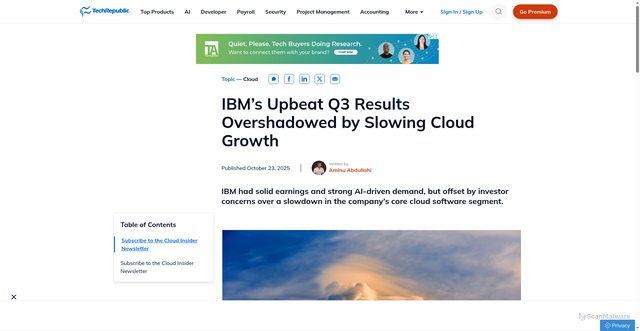 Security scan screenshot of https://www.techrepublic.com/article/news-ibm-q3-2025-results/