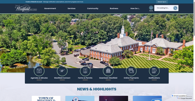 Security scan screenshot of https://westfieldnj.gov/