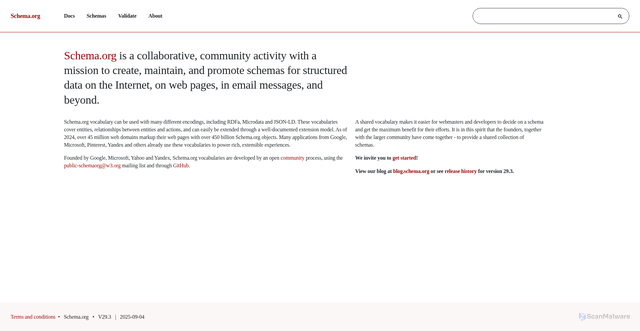 Security scan screenshot of http://schema.org/