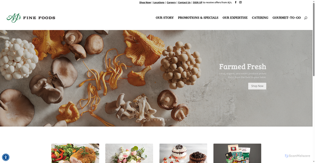 Security scan screenshot of https://ajsfinefoods.com