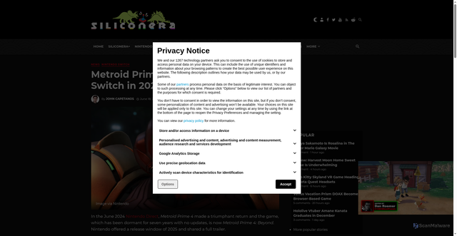 Security scan screenshot of https://www.siliconera.com/metroid-prime-4-beyond-coming-to-switch-in-2025/