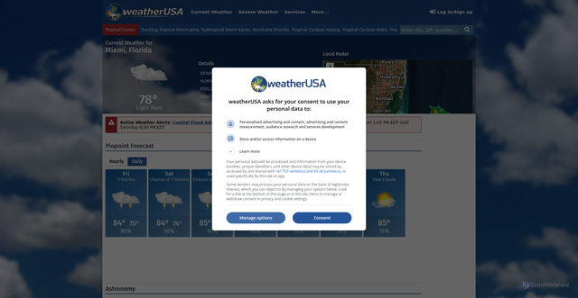 Security scan screenshot of https://www.weatherusa.net/forecasts/fl/miami