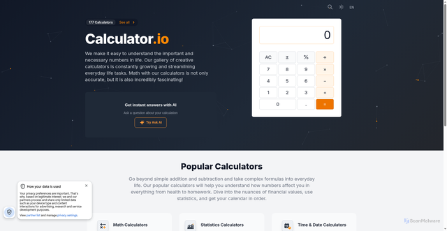 Security scan screenshot of https://www.calculator.io