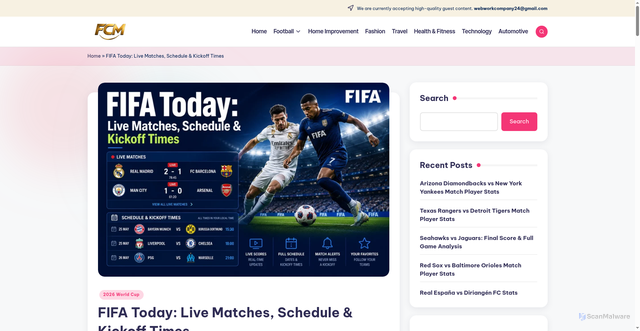 Security scan screenshot of https://footballclubmenu.com/fifa-today-live-matches-schedule-kickoff-times/
