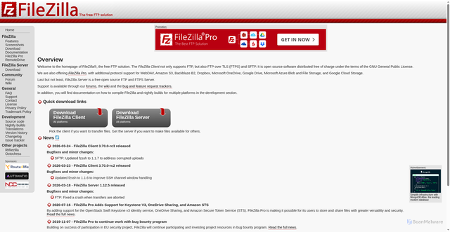 Security scan screenshot of https://download.filezilla-project.org