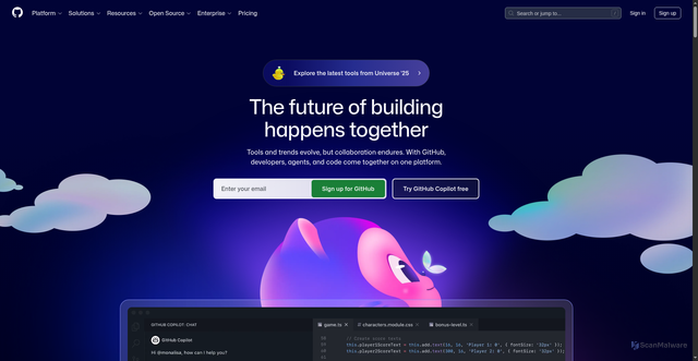 Security scan screenshot of https://github.com