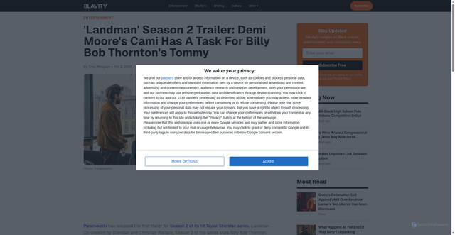 Security scan screenshot of https://blavity.com/entertainment/landman-season-2-trailer-demi-moore-billy-bob-thornton