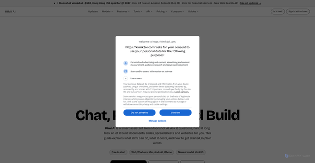 Security scan screenshot of https://kimik2ai.com/