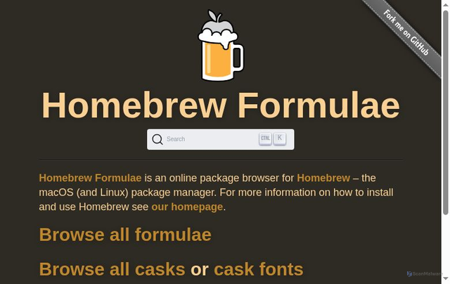 Security scan screenshot of https://formulae.brew.sh/