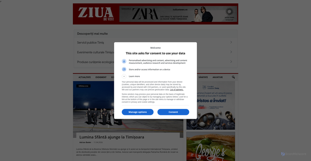 Security scan screenshot of https://www.ziuadevest.ro