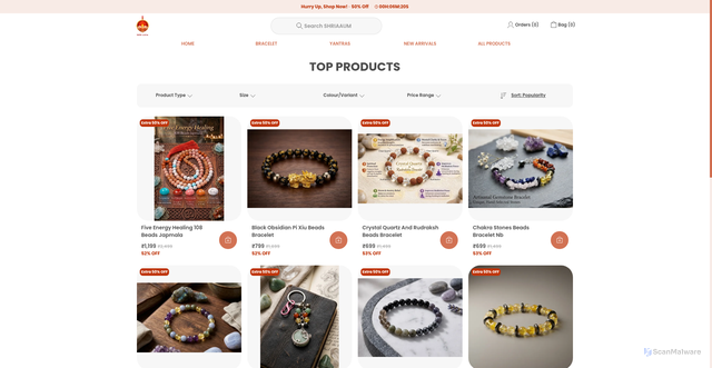 Security scan screenshot of https://shriaaum.store/TOP-PRODUCTS/collection/mMXQBPOk
