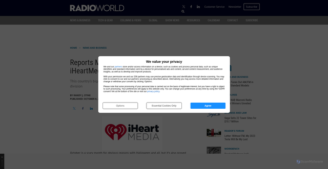 Security scan screenshot of https://www.radioworld.com/news-and-business/reports-mount-of-cuts-in-staff-at-iheartmedia