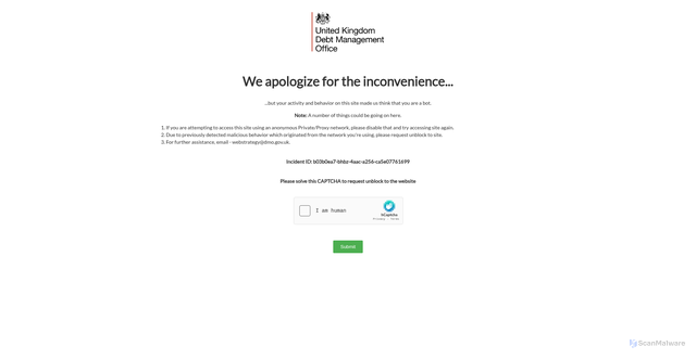 Security scan screenshot of https://validate.perfdrive.com/5e975472fcf167bd1130d74f0fb9a2f7/?ssa=711f1e98-c193-4e18-8255-6abe96b197c8&ssb=90925219392&ssc=https%3A%2F%2Fwww.dmo.gov.uk%2F&ssi=b03b0ea7-bhbz-4aac-a256-ca5e07761699&ssk=support@shieldsquare.com&ssm=29812607564761042135683108997967&ssn=a2f976714fac2c6c7980a480e0c60159b0c343bb2338-2c7a-48aa-aaea1b&sso=2961649d-490aafa9d2bd36b3bbf6b201b4fc6ac697e9575a0865eca3&ssp=57109631681769234586176926107077032&ssq=58619023885286139032208189751681878853811&ssr=MTc4LjYzLjE2LjIyNA==&sst=Mozilla/5.0%20(Windows%20NT%2010.0;%20Win64;%20x64)%20AppleWebKit/537.36%20(KHTML,%20like%20Gecko)%20Chrome/124.0.0.0%20Safari/537.36&ssu=&ssv=&ssw=&ssx=eyJfX3V6bWYiOiI3ZjkwMDA0M2JiMjMzOC0yYzdhLTQ4YWEtYTQ5ZC00OTBhYWZhOWQyYmQyLTE3NjkyMDgxODkwMzEzMDY2MzU2NC0wMDJiYjI3YjI4MWNiNzg3YWQwMTMiLCJ1em14IjoiN2Y5MDAwM2M5YjQ3MWMtMDM1Ni00ZTJkLWJmYzctZGQyYTc4OGE5MzE4Mi0xNzY5MjA4MTg5MDMxMzA2NjM1NjQtM2JkZTM1YTFhM2ViZmRjODEzIiwicmQiOiJkbW8uZ292LnVrIn0=