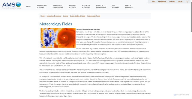 Security scan screenshot of https://www.ametsoc.org/ams/education-careers/careers/career-guides-tools/meteorology-fields/