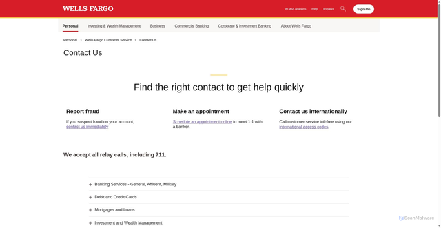 Security scan screenshot of https://www.wellsfargo.com/help/contact-us/