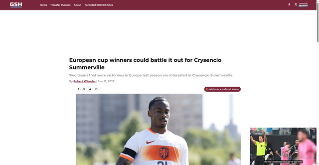 Security scan screenshot of https://greenstreethammers.com/european-cup-winners-could-battle-it-out-for-crysencio-summerville-01ktzvbyy1zv