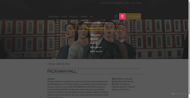 Security scan screenshot of https://www.movies-at.ie/event/fackham-hall/