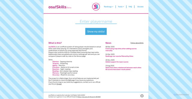 Security scan screenshot of https://osuskills.com
