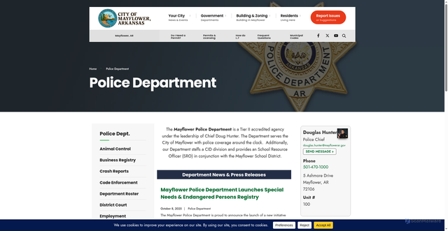 Security scan screenshot of https://mayflowerar.gov/police-department/