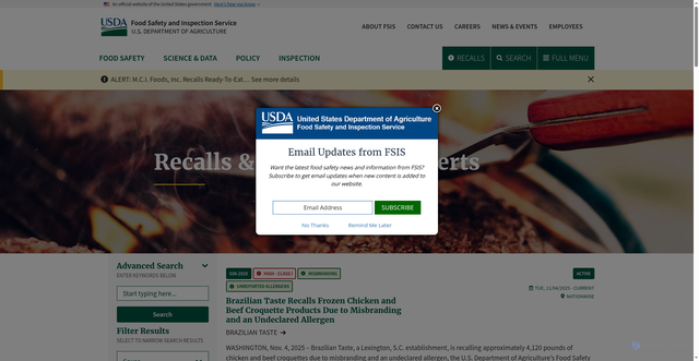 Security scan screenshot of http://www.fsis.usda.gov/recalls