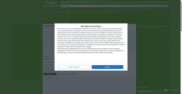 Security scan screenshot of https://base64encode.org