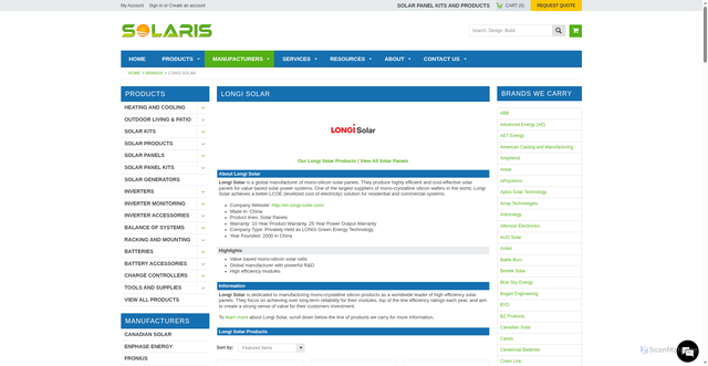 Security scan screenshot of https://www.solaris-shop.com/brands/Longi-Solar.html?srsltid=AfmBOooH0plSKtfw50MDs-l7dSARFesuYvRqBpUI-WNZhZLhUHA7o3Lv