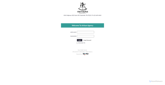 Security scan screenshot of https://artisanagency.bookingagencypro.com/index.php?pg=javascript_disabled