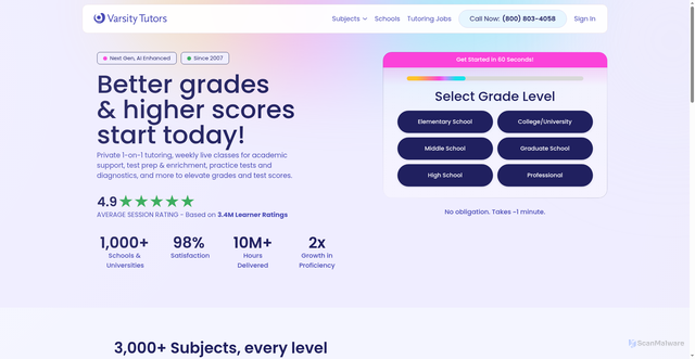 Security scan screenshot of https://www.varsitytutors.com