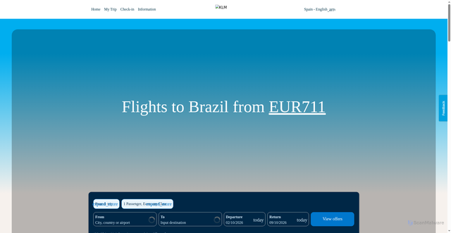 Security scan screenshot of https://www.klm.es/en-es/flights-to-brazil