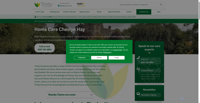 Security scan screenshot of https://www.trinityhomecare.co.uk/areas-we-cover/home-care-staffordshire/cheslyn-hay/