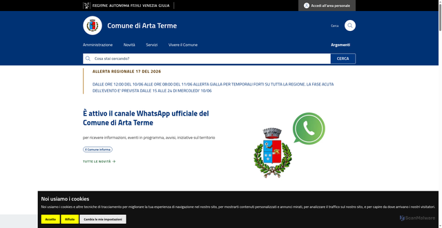 Security scan screenshot of https://WWW.COMUNE.ARTA-TERME.UD.IT