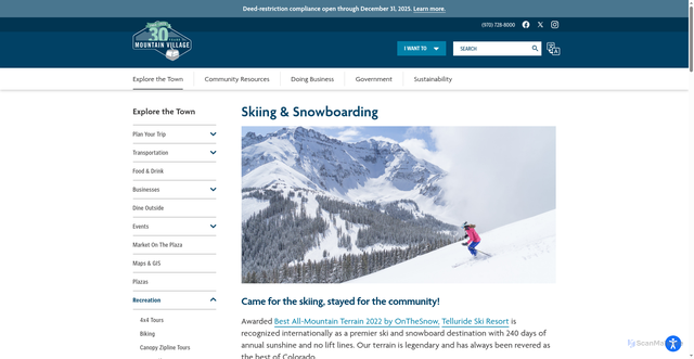 Security scan screenshot of https://townofmountainvillage.com/explore/recreation/skiing-snowboarding/