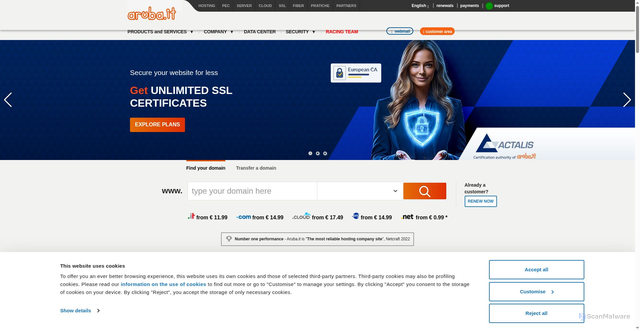 Security scan screenshot of https://aruba.it/en/home.aspx