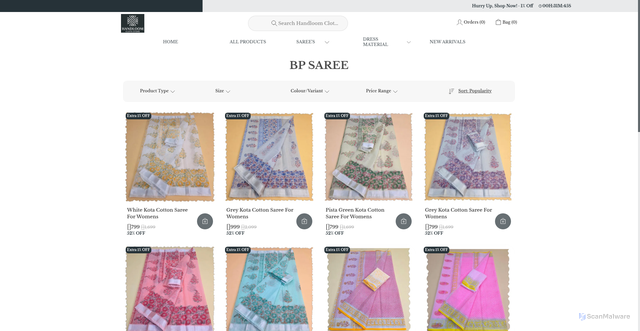 Security scan screenshot of https://handloomclothstore.com/BP-SAREE/collection/0huFpxBu
