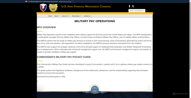 Security scan screenshot of https://www.usafmcom.army.mil/Directorates/Military-Pay-Operations-MPO/