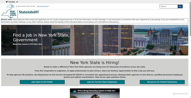 Security scan screenshot of https://statejobs.ny.gov/
